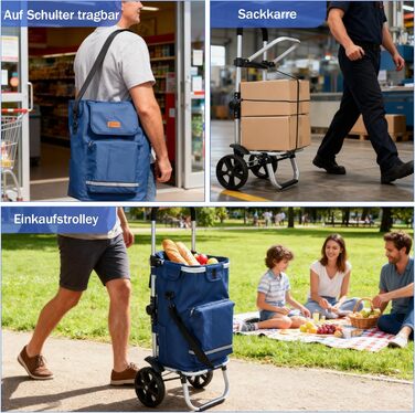 Тролей для покупок Sekey 60L, 3-в-1, складна, з алюмінію, регульована ручка, з відділенням для їжі та напоїв, великий, для покупок та кемпінгу (Блакитний)