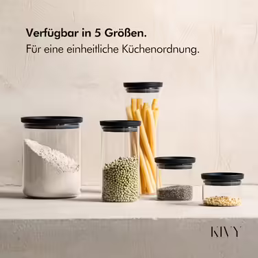 KIVY Storage Jars with Transparent Glass Lids [4x 500ml] Airtight Storage Jars with Lids - Storage Containers with Lids Airtight Glass Storage with Lid - Storage Containers Kitchen