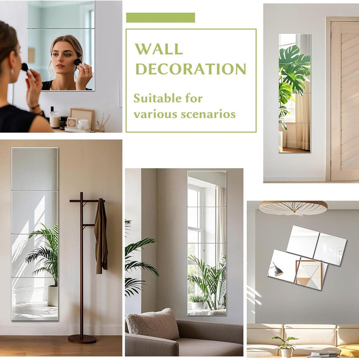 Дзеркала на клейкій основі 35x35 см, набір 4 шт. для стін - DIY дзеркала для кухні, ванної, спальні