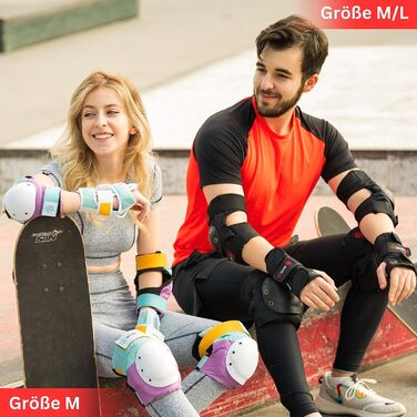 Захисний комплект для роликів SKATEWIZ для дорослих і підлітків з неопреновими рукавами, 6 предметів, німецький бренд, наколінники з фіксацією