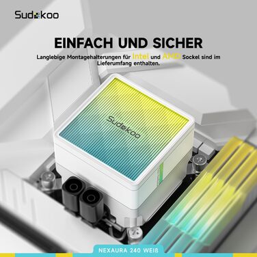 Система водяного охолодження CPU Sudokoo NEXAURA 240: 360мм AIO з 3 вентиляторами PWM ARGB, тиха помпа 2500-3600 RPM, підтримка Intel LGA 1851/1700/1200/115X, AMD AM5/AM4, TDP 300W