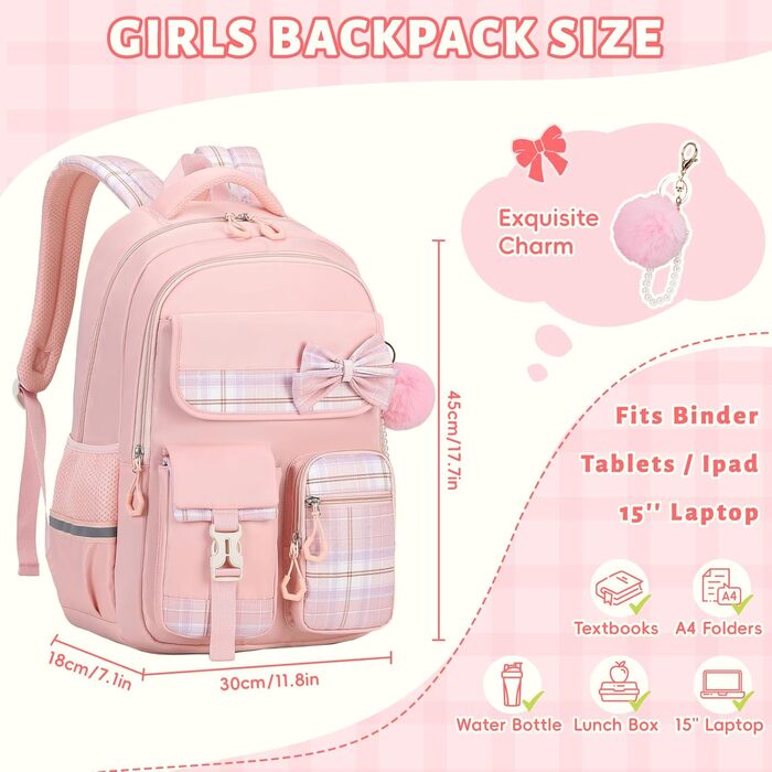 Шкільний рюкзак Tanou для дівчаток, водонепроникний, з візком, візерунок 'Клешні', 9-16 років (Рожевий)