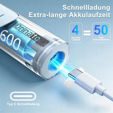 Електрична зубна щітка для дорослих Rotierende з 8 насадками, 3 режимами чищення, акумулятором на 50 днів та Smart-таймером 2 хв - Чорна