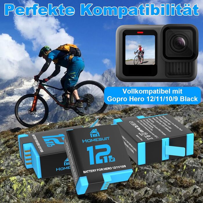 Набір акумуляторів Homesuit Hero 12 1800mAh + LED зарядний пристрій USB-C для GoPro Hero 12/11/10/9 Black (2 шт. акумулятори)
