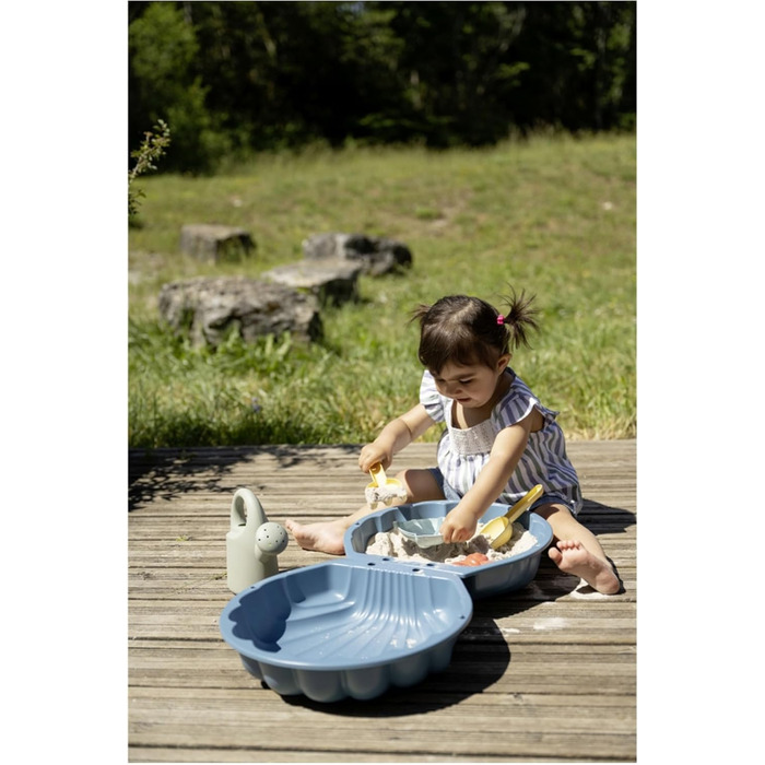 Smoby Life 850210 Mini Sandpit with Double Filling – Watering Can – Shovel + Rake – Play Beach – Recycled Plastic – from 18 Months