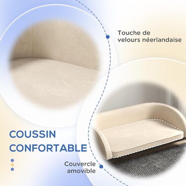 PawHut лежанка для собак, піднята лежанка для собак, 101,5 x 62 x 34,5 см, знімний чохол, сталеві ніжки, велюрова поверхня, кремово-білий, чорний