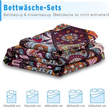 ATsense Bedding 135x200 Cotton, Multicolor Renforcé Bedding Sets ÖkoTex Duvet Cover 135x200 4-Piece, Super Soft, with Zipper 2x Bedding + 2x Pillowcase 80x80 (Bohemian, Paisley) 2x135x200 cm + 2x80x80 cm Multicolor