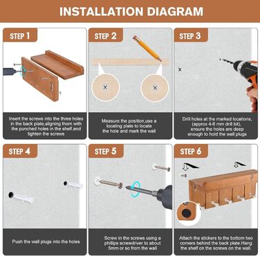 Дерев'яне ключниця з полицею, 5 гачків, для прихожей, кухні, спальні (колір: коричневий)