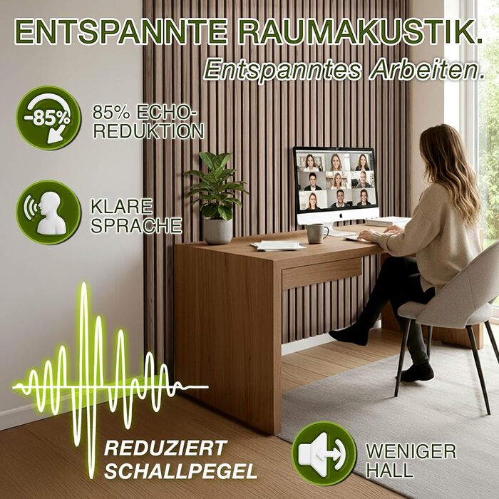 Акустичні панелі TRESKO з дерева 120×60x2,1 см, 3D ламельна стіна для шумоізоляції з вішалками для одягу, дуб натуральний (4 шт.)