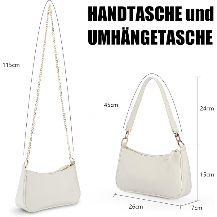 Сумка жіноча Kleine Handtasche біла: PU-шкіра, ланцюжок, ремінець через плече, 26x7x15 см