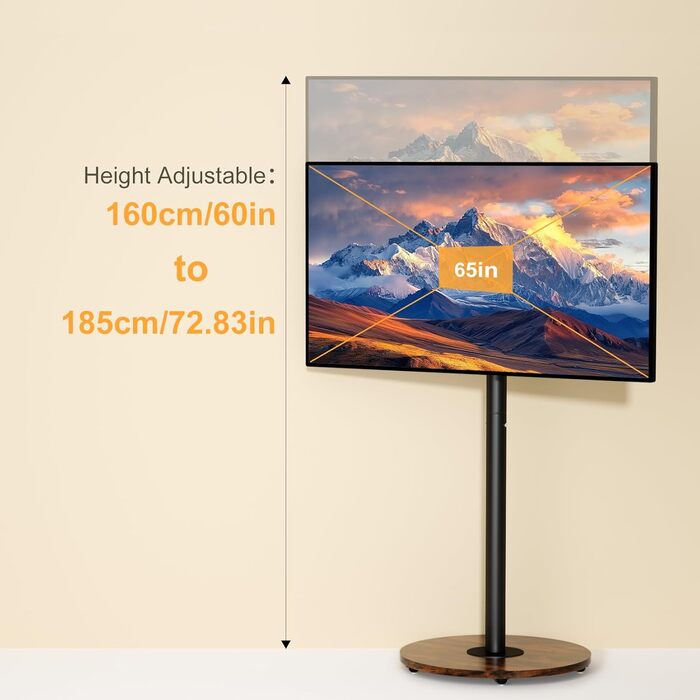 Підставка для телевізора Unho з регульованою висотою та коліщатками, для екранів 40-75 дюймів, VESA 600x400 мм, до 50 кг (Чорний)