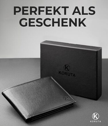 KORUTA® Men's Wallet Black with RFID Protection | Genuine Leather Bifold Wallet Large 13 Compartments Money Clip Wallet for Men Wallet Portmonee Made of Genuine Leather (Black)