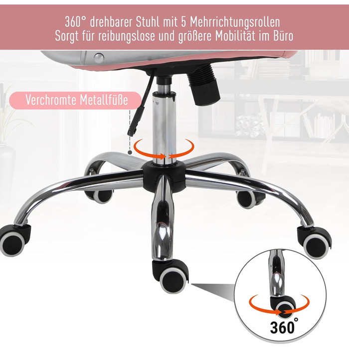 Крісло Vinsetto для дому та офісу: регульоване, обертове, рожеве, з штучної шкіри (до 120 кг)