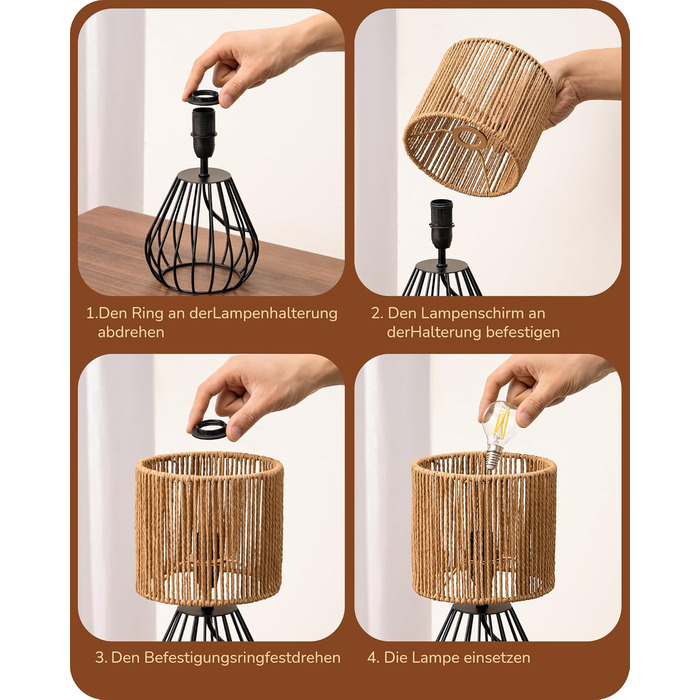 EDISHINE Настільна лампа, сучасний індустріальний дизайн, цоколь E14, вінтажна, для спальні/вітальні, бежево-чорна (тканинний кабель + чорний)