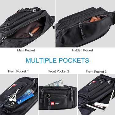 Водонепроникна поясна сумка-бананка для чоловіків та жінок. Чорна, з блискавкою, для подорожей, піших прогулянок та активного відпочинку на природі.