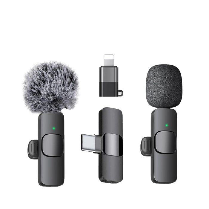Бездротові кліп-мікрофони для iPhone/Android/комп'ютера/iPad - 2 шт. з шумозаглушенням для відеозйомки, Vlogging, TikTok, YouTube, Plug-and-Play