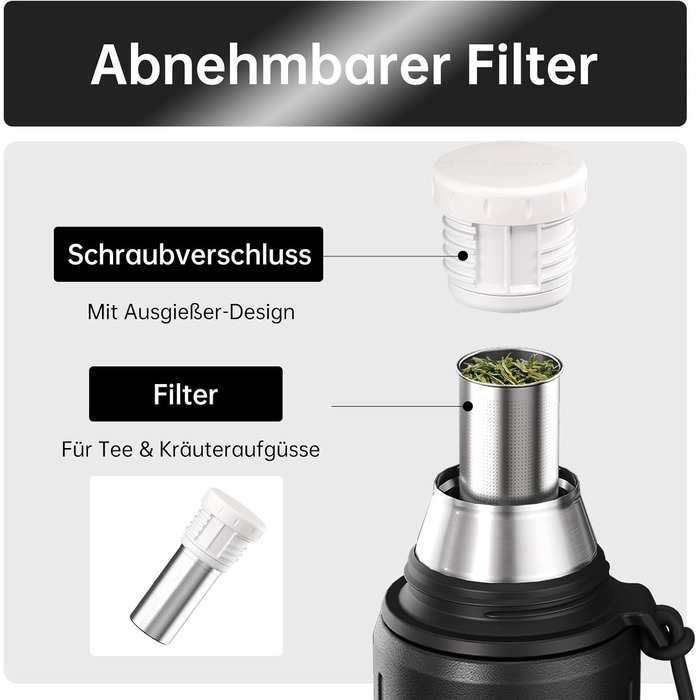 Термос Healter Thermoskanne 1л з чашкою (72 год холод, 24 год гаряче) - термофляга для кави, чаю, термокружка з знімним дном та фільтром, для подорожей, офісу та школи (зелений/чорний)