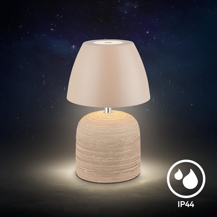 LED настільна лампа BRILONER бездротова IP44 з сенсором, диммуванням, керамічним цоколем, для дому та саду, 13,5x22 см, Бежева