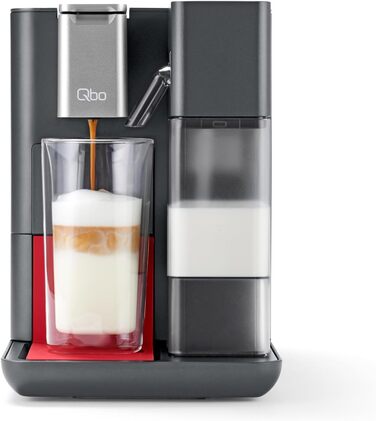 Tchibo Qbo MILK MASTER Premium Capsule Machine for Cappuccino, Espresso, Caffè Crema, Caffè Grande, Milk Foam at the touch of a button with a removable 300ml milk tank, with automatic shut-off, Lipstick Red