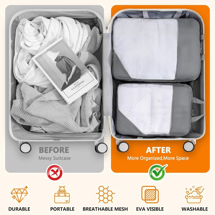 Набір органайзерів для валізи (9 шт.) - Компресійні куби для подорожей, кемпінгу, рюкзака