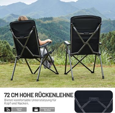 Кампінговий стілець розкладний Timber Ridge 2 шт, чорний, з високою спинкою, 3 положення, до 160 кг, широкий сидіння 57 см, для кемпінгу, балкону, дачі