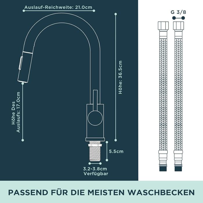 Кран кухонний FORIOUS чорний з висувною лійкою, поворотний на 360°, матовий, для кухні