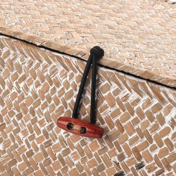 Кошик для зберігання з морської трави з кришкою, 30×18×15 см, натуральний ротанг, білий, середній розмір