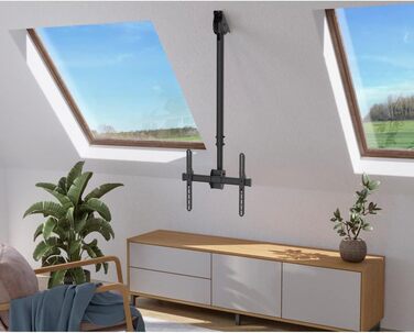 Hama TV Ceiling Mount - Adjustable, Tilting, Swivel, Foldable - Fits TVs 19-65 Inch - Black (Single)