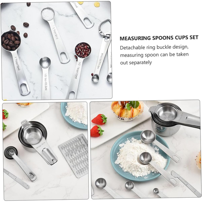 Amosfun Measuring Cup and Spoon Set: 7 Measuring Cups, 7 Measuring Spoons, Stainless Steel, Measuring Scale for Baking
