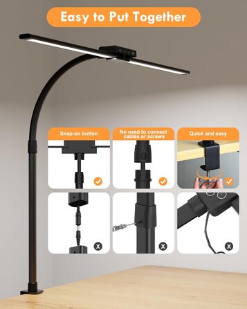 Світлодіодна лампа VUENICEE для столу з регулюванням яскравості та пультом дистанційного керування, 20W, кріплення-прищіпка, офісна лампа, 5 режимів кольору та яскравості, гнусий