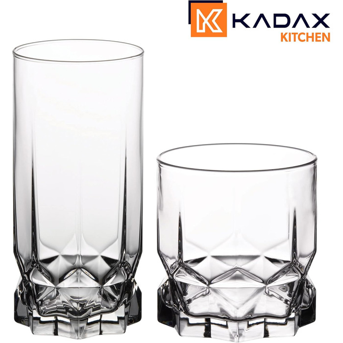 KADAX Drinking Glasses Set of 6, made of high-quality glass, water glasses, thick-walled juice glasses, fluted glasses for water, drinks, cocktail glasses, beverage glasses (12-piece SET 6x325ml tall + 6x325ml short)