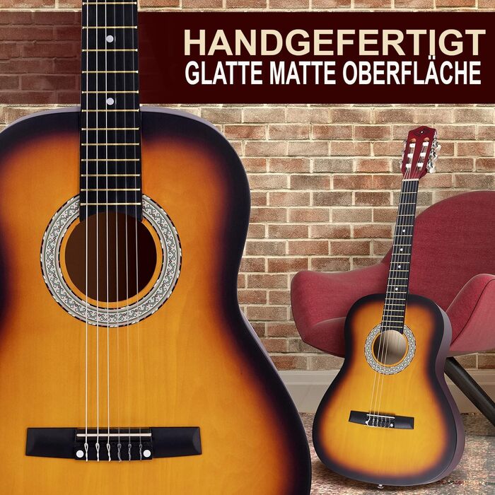 Акустична гітара Pyle для дітей та початківців, ½ розміру, з аксесуарами (сумка, тюнер, медіатор), чорний матовий сонцевий бьорст, 91 см