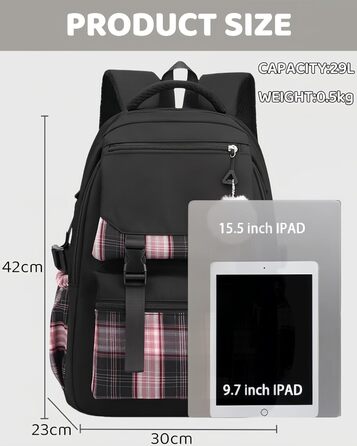 Чорний шкільний рюкзак Aryan для підлітків, дівчат та жінок. Легкий рюкзак на 17 дюймів з відділенням для ноутбука, стильний та підходить для подорожей, навчання та роботи.