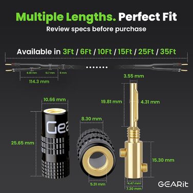 Hi-Fi акустичний кабель GEARit з банановими роз'ємами, 4.57 м, безкиснева мідь OFC, 14 AWG (2x2.5мм²), обплетення, чорний