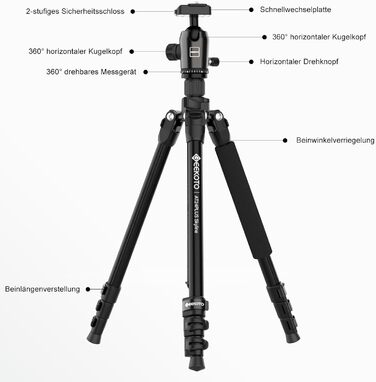 Штатив для камери GEEKOTO 77” з моноподом, 360° поворотним кріпленням, 1/4” гвинт та сумкою для камери, чорний (DE-AT24Plus-B)