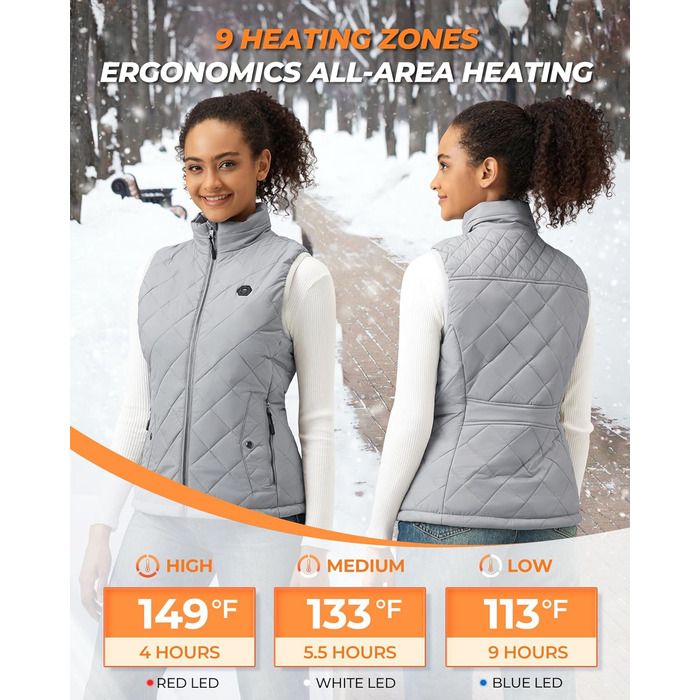 Жіночі грілки Heizwete з акумулятором 16000mAh 7,4V - 9 зон нагріву, 3 температурні режими, для активного відпочинку (сірий, S)