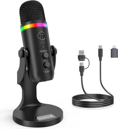 USB мікрофон Zealsound RGB для ПК, iPhone, стримінгу, YouTube, Discord, PS5, Mac. Підтримка USB-C та Lightning, шумозаглушення, Plug & Play