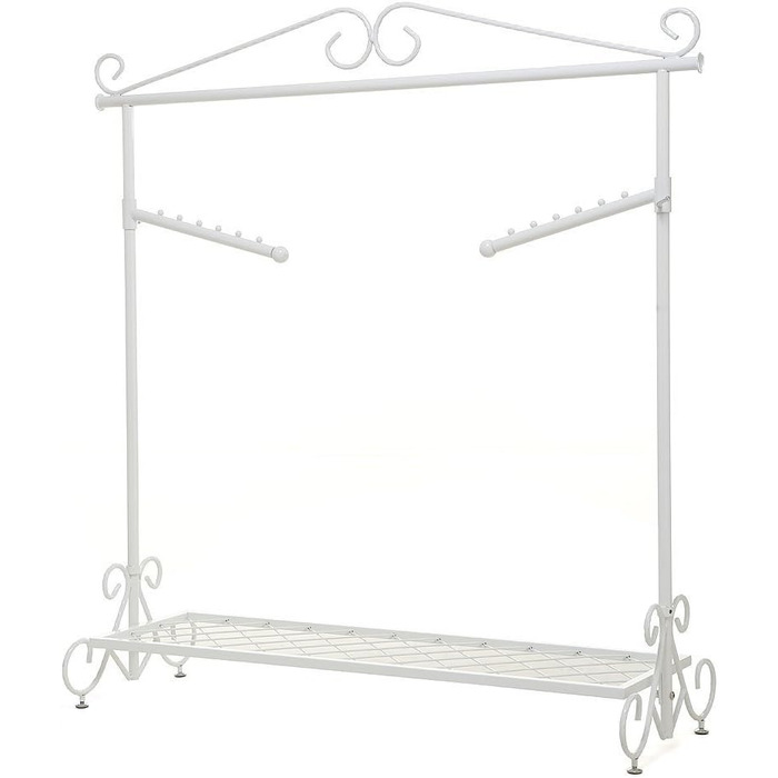 Clothes Rack Clothes Rail Coat Rack with Shoe Shelf, Width 136cm, Vintage Style Metal, Height Adjustable from 126 to 200 cm (White)