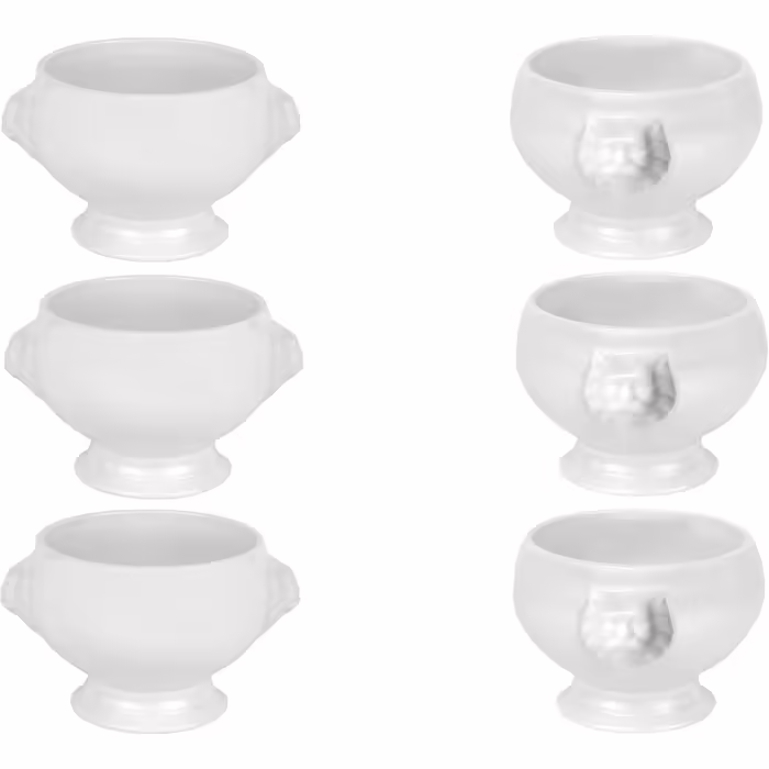 Van Well 6-Piece Lion's Head Terrine Set, Porcelain, 0.4 Liter, White – Classic terrine for soup or one-pot dishes – Oven-safe, microwave-safe & dishwasher-safe – German quality