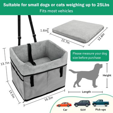 Автокрісло для собак маленьких порід, переноска-бустер для собак до 11,3 кг (сірий)