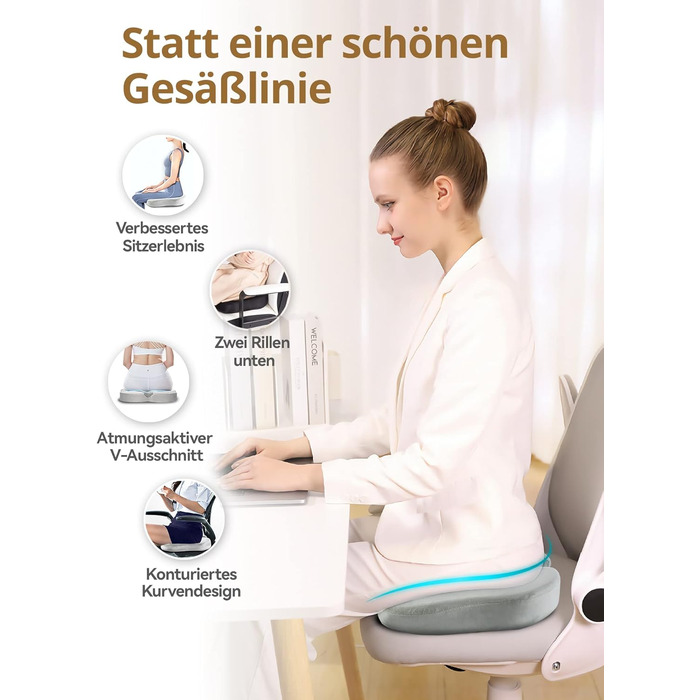 Подушка для сидіння Travel Ease з гелевою піною Memory Foam - ергономічна підтримка для офісу, авто та ігор (сірий)