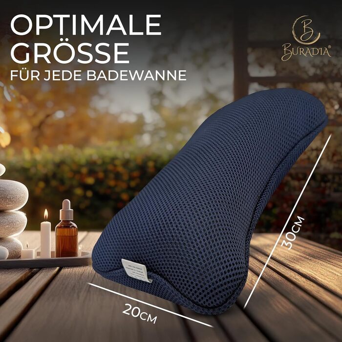 Подушка для ванни з сіткою для прання - Максимальний комфорт та розслаблення з технологією Air Mesh. Подушка для ванни з 4 міцними присосками. Підтримка шиї та голови (Темно-синій)