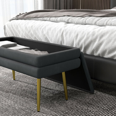 HOMCOM Bench with Cushion and Storage in Grey, Velvet-Look, Bed Bench with Steel Legs, Shoe Bench for Living Room & Bedroom 79.5x37.5x43cm