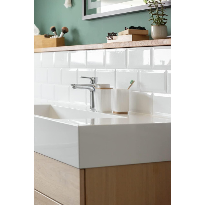 Дозатор для мила WENKO Rotello, 250 мл, з бамбуковим декором, для мила та засобів для миття посуду, червоний/натуральний