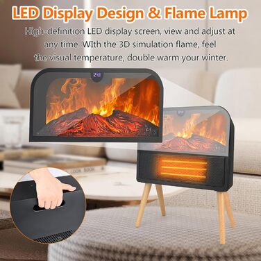 2000W Electric Fireplace with 3D Flame Lamp, Electric Heater PTC Ceramic Fan Heater with Remote Control, Heating Fan, LC Display, Energy Saving, Electric Heater for Bedroom, Living Room