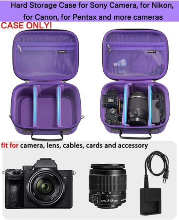 Чохол для камери Sony Alpha 7 II III IV/7R V, Nikon, Canon, Pentax - жорсткий, фіолетовий, з відділенням для зарядного пристрою та аксесуарів RAIACE
