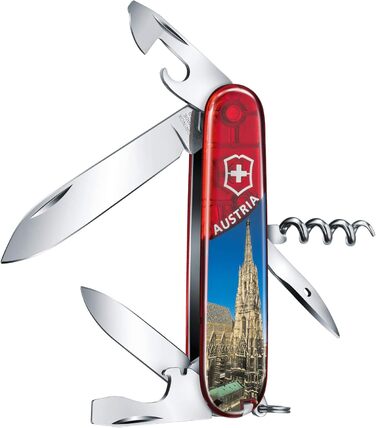 Швейцарський ніж Victorinox Spartan (12 функцій, велика клинка, відкривачка для пляшок) 91 мм (прозорий червоний)