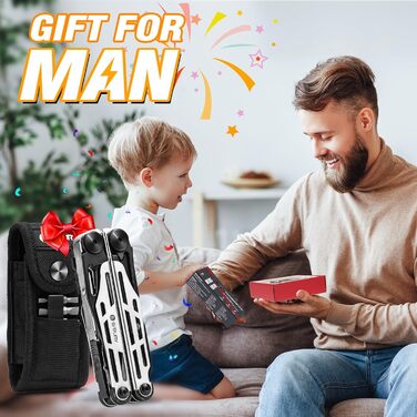 Gift for Men, BIBURY Multitools, Outdoor Multi Tool Folding Pliers with Improved Scissors and Screwdriver, Stainless Steel Multitools with Nylon Pouch, Christmas Gifts for Dad