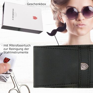 Набір манікюру DREI SCHWERTER 'Anzio III' 5 предметів | Набір для догляду за нігтями в шкіряному етою (чорний) | Ніж для нігтів, щипці, пінцет, алмазна пилка, засіб для очищення нігтів