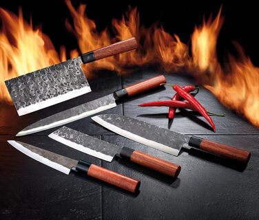 Tokio KitchenWare Santoku Knife: Chef's knife with genuine wood handle, handcrafted (Kitchen knife, Chef's knife, Gift)